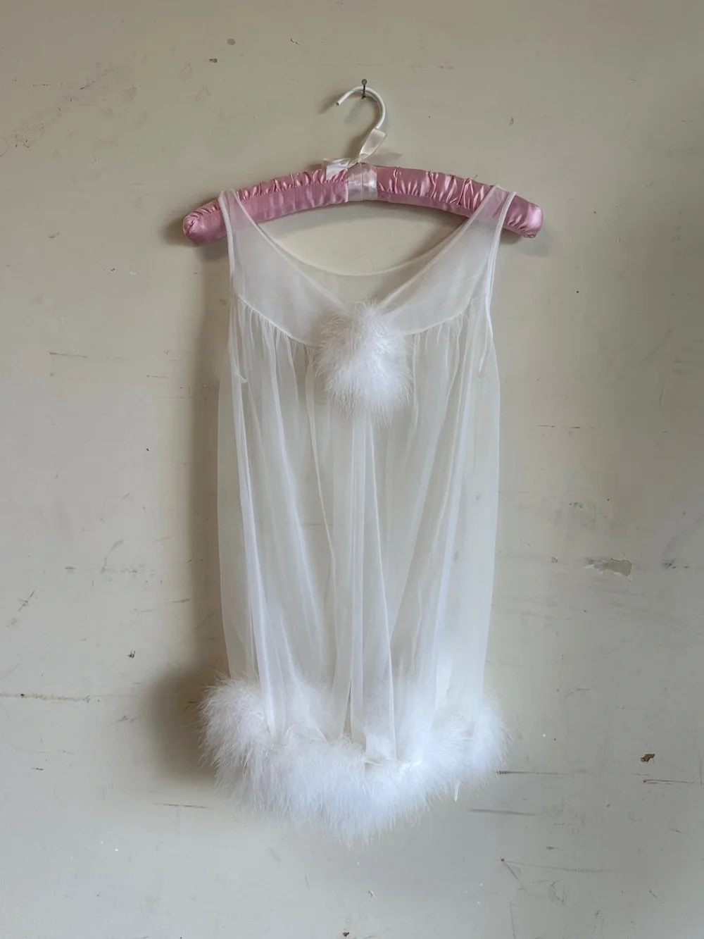 Vintage 60s feather trim babydoll and panties set